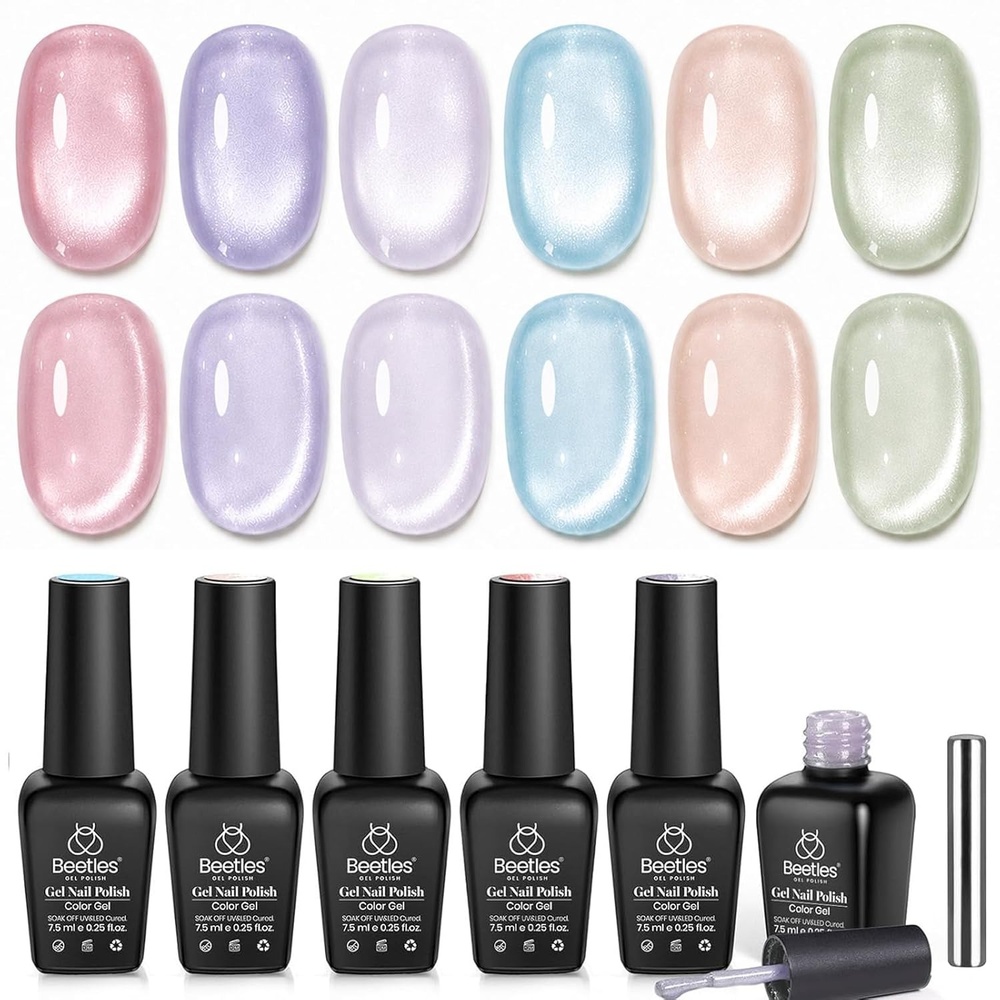 image:imageBeetles Cat Eye Gel Nail Polish Set Gilded Street 6 Colors Fall Gel Polish Glitter Gel Nail Kit Brown Red Gold Green 3D Shimmer Effect Soak Off UV DIY Salon Nail Art Fall Manicure Gift for Women00Light Lucite