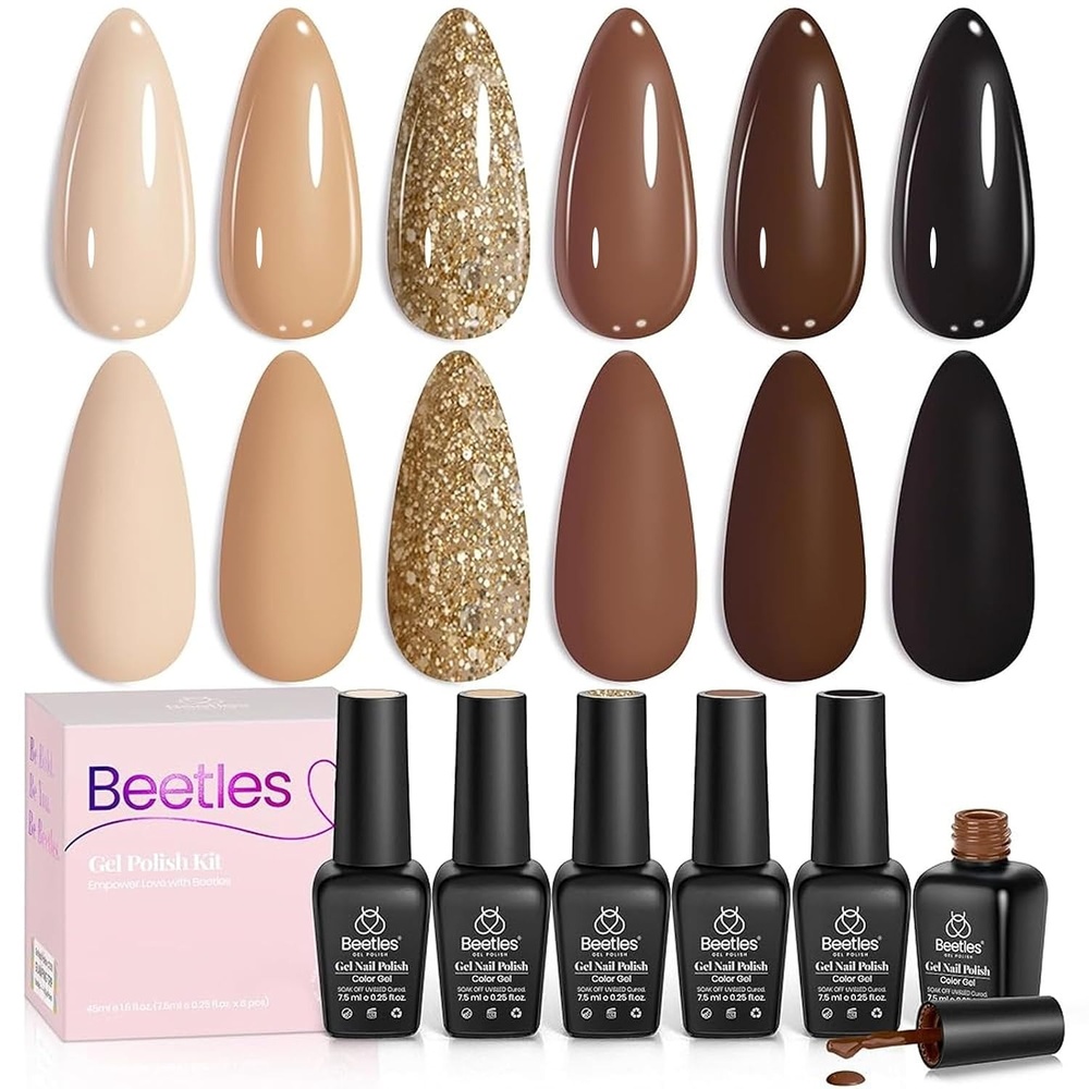 image:imageBeetles Cat Eye Gel Nail Polish Set Gilded Street 6 Colors Fall Gel Polish Glitter Gel Nail Kit Brown Red Gold Green 3D Shimmer Effect Soak Off UV DIY Salon Nail Art Fall Manicure Gift for WomenA Mixed Finishes Brown Chocolate Brown