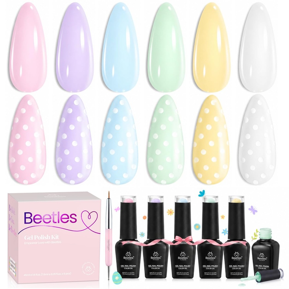 image:imageBeetles Cat Eye Gel Nail Polish Set Gilded Street 6 Colors Fall Gel Polish Glitter Gel Nail Kit Brown Red Gold Green 3D Shimmer Effect Soak Off UV DIY Salon Nail Art Fall Manicure Gift for WomenEaster Pastel Polka Dot