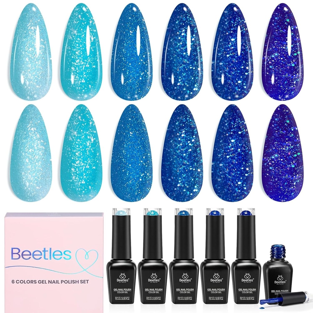 image:imageBeetles Cat Eye Gel Nail Polish Set Gilded Street 6 Colors Fall Gel Polish Glitter Gel Nail Kit Brown Red Gold Green 3D Shimmer Effect Soak Off UV DIY Salon Nail Art Fall Manicure Gift for WomenD Flakie Blue Glacier Diamond