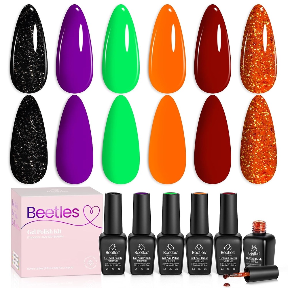 image:imageBeetles Cat Eye Gel Nail Polish Set Gilded Street 6 Colors Fall Gel Polish Glitter Gel Nail Kit Brown Red Gold Green 3D Shimmer Effect Soak Off UV DIY Salon Nail Art Fall Manicure Gift for WomenB Mixed Finishes Hocus Pocus
