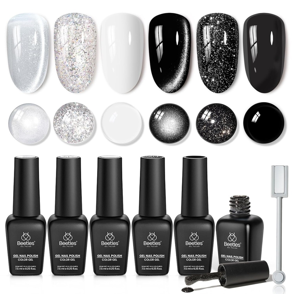 image:imageBeetles Cat Eye Gel Nail Polish Set Gilded Street 6 Colors Fall Gel Polish Glitter Gel Nail Kit Brown Red Gold Green 3D Shimmer Effect Soak Off UV DIY Salon Nail Art Fall Manicure Gift for WomenA Mixed Finishes Twilight Gleam