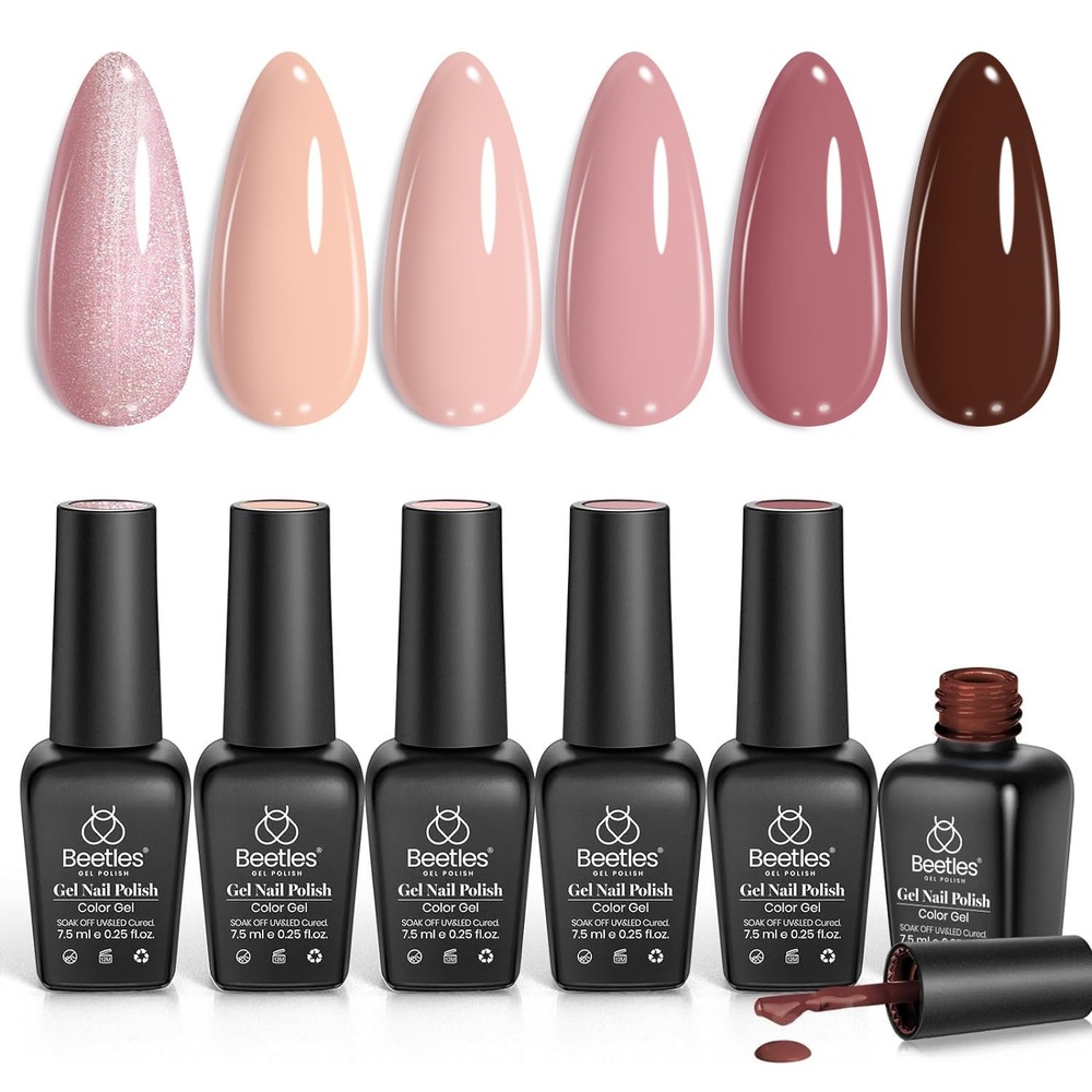 image:imageBeetles Cat Eye Gel Nail Polish Set Gilded Street 6 Colors Fall Gel Polish  Glitter Gel Nail Kit Brown Red Gold Green 3D Shimmer Effect Soak Off UV DIY Salon Nail Art Fall Manicure Gift for WomenA  Mixed Finishes  Nude  Nude Symphony