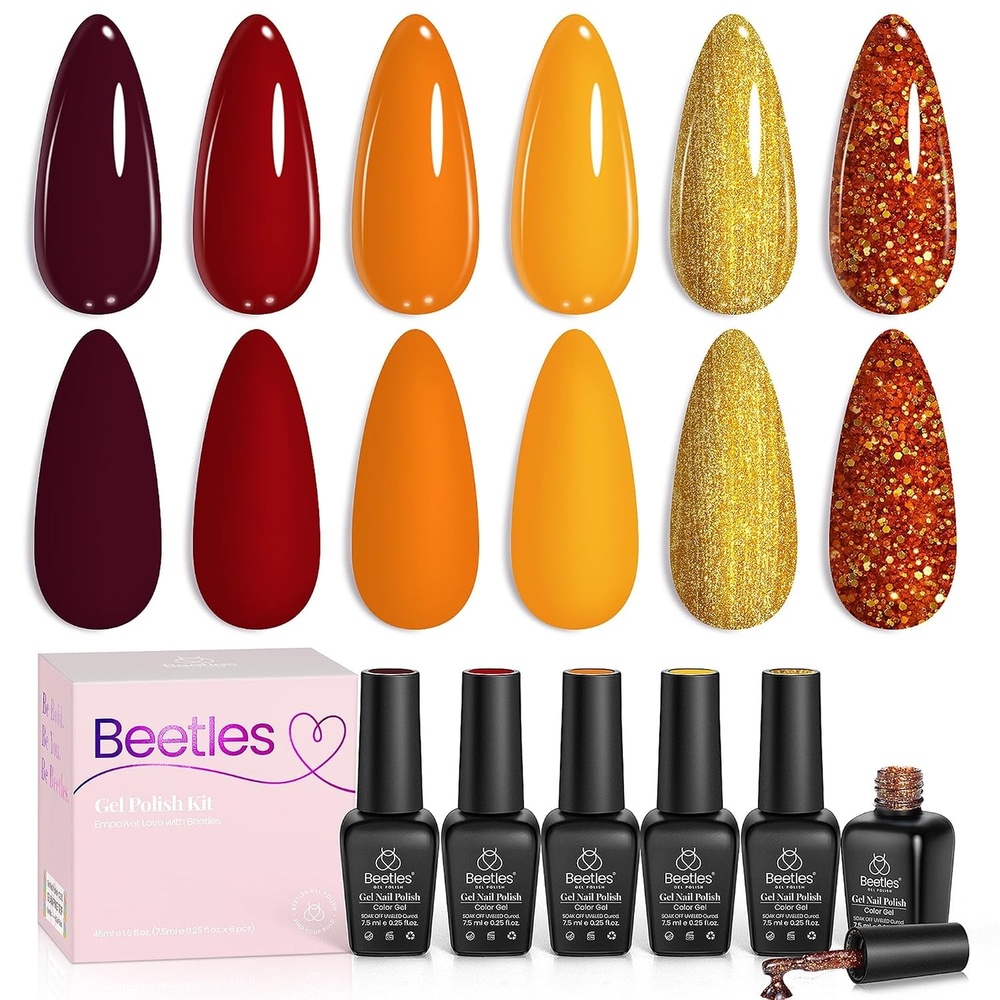 image:imageBeetles Cat Eye Gel Nail Polish Set Gilded Street 6 Colors Fall Gel Polish Glitter Gel Nail Kit Brown Red Gold Green 3D Shimmer Effect Soak Off UV DIY Salon Nail Art Fall Manicure Gift for WomenA Mixed Finishes Golden Blessing