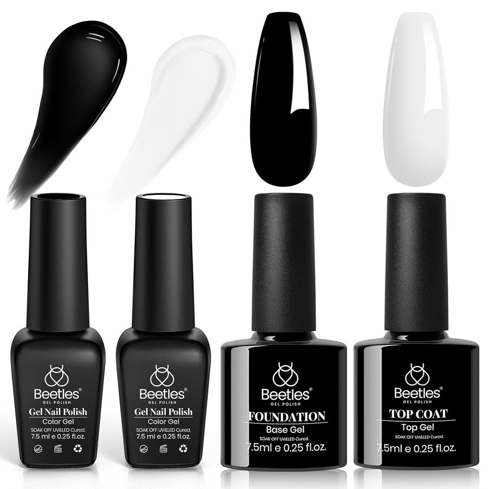 image:imageBeetles Cat Eye Gel Nail Polish Set Gilded Street 6 Colors Fall Gel Polish Glitter Gel Nail Kit Brown Red Gold Green 3D Shimmer Effect Soak Off UV DIY Salon Nail Art Fall Manicure Gift for Women00Black White Colors