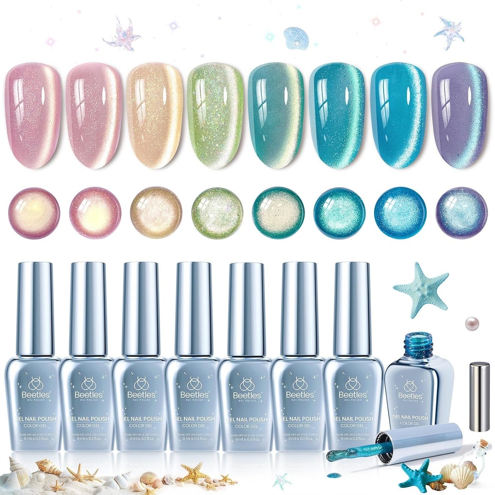 image:imageBeetles Cat Eye Gel Nail Polish Set Gilded Street 6 Colors Fall Gel Polish Glitter Gel Nail Kit Brown Red Gold Green 3D Shimmer Effect Soak Off UV DIY Salon Nail Art Fall Manicure Gift for WomenDream Coast