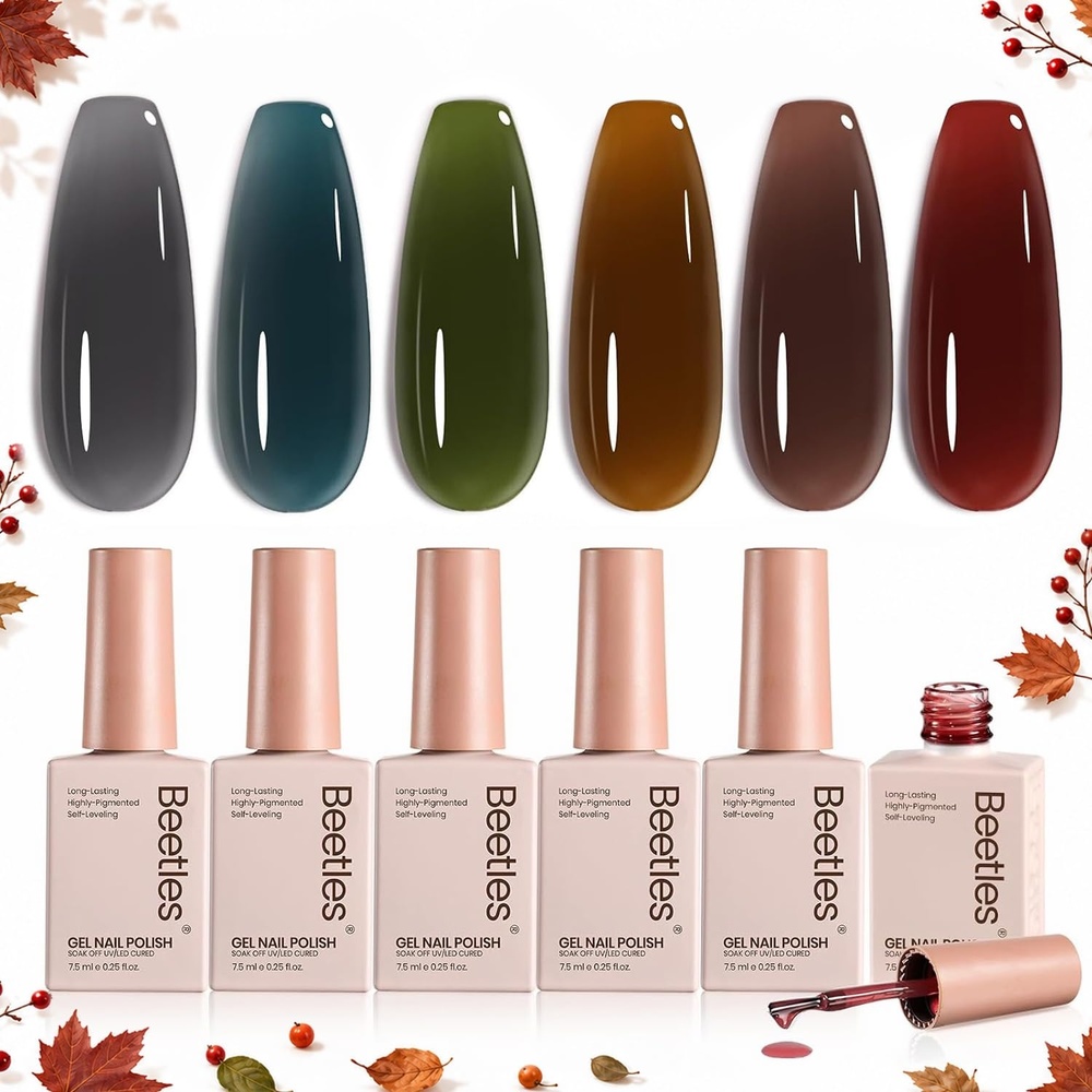 image:imageBeetles Cat Eye Gel Nail Polish Set Gilded Street 6 Colors Fall Gel Polish Glitter Gel Nail Kit Brown Red Gold Green 3D Shimmer Effect Soak Off UV DIY Salon Nail Art Fall Manicure Gift for WomenB Sheer Mixed Finishes Natural Coda