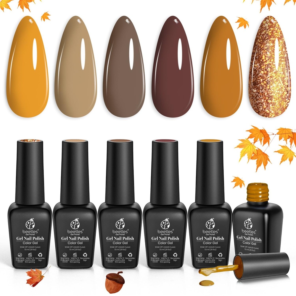 image:imageBeetles Fall Cat Eye Gel Nail Polish Set  Gilded Leaves 6 Colors  Amber Brown Gold Nude Magnetic Glitter Gel Polish Soak Off UV Nail Gel for DIY Manicure Nail Art Salon Use Gift for Women0Caramel Swirl