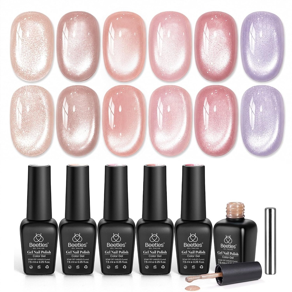 image:imageBeetles Fall Cat Eye Gel Nail Polish Set Gilded Leaves 6 Colors Amber Brown Gold Nude Magnetic Glitter Gel Polish Soak Off UV Nail Gel for DIY Manicure Nail Art Salon Use Gift for Women000Soft Beam