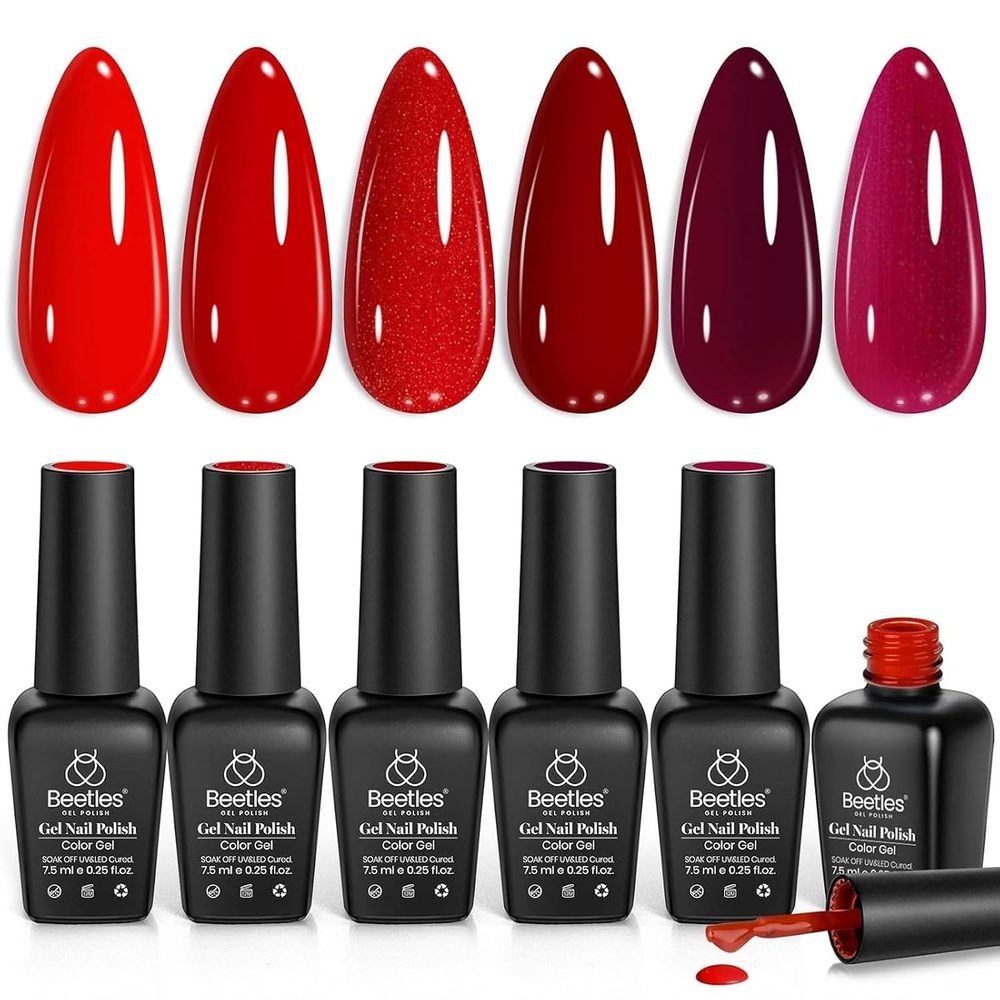 image:imageBeetles Fall Cat Eye Gel Nail Polish Set  Gilded Leaves 6 Colors  Amber Brown Gold Nude Magnetic Glitter Gel Polish Soak Off UV Nail Gel for DIY Manicure Nail Art Salon Use Gift for Women00Burgundy Red Shimmer