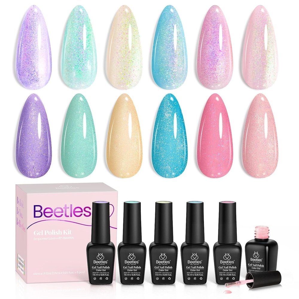 image:imageBeetles Fall Cat Eye Gel Nail Polish Set  Gilded Leaves 6 Colors  Amber Brown Gold Nude Magnetic Glitter Gel Polish Soak Off UV Nail Gel for DIY Manicure Nail Art Salon Use Gift for WomenNebula Halo