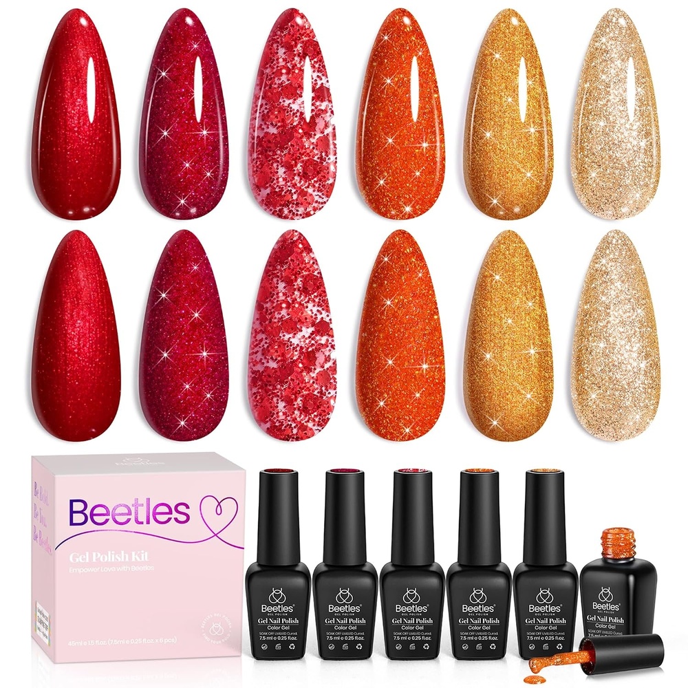 image:imageBeetles Fall Cat Eye Gel Nail Polish Set  Gilded Leaves 6 Colors  Amber Brown Gold Nude Magnetic Glitter Gel Polish Soak Off UV Nail Gel for DIY Manicure Nail Art Salon Use Gift for Women0Passion Rush
