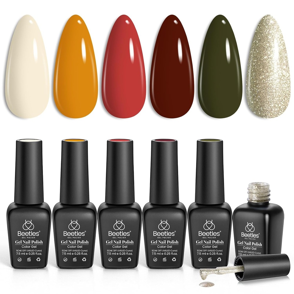 image:imageBeetles Fall Cat Eye Gel Nail Polish Set  Gilded Leaves 6 Colors  Amber Brown Gold Nude Magnetic Glitter Gel Polish Soak Off UV Nail Gel for DIY Manicure Nail Art Salon Use Gift for Women000Autumn Garden