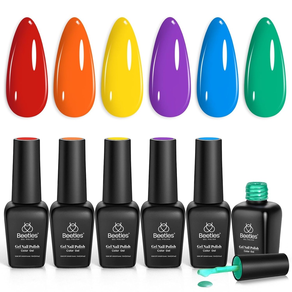 image:imageBeetles Fall Cat Eye Gel Nail Polish Set  Gilded Leaves 6 Colors  Amber Brown Gold Nude Magnetic Glitter Gel Polish Soak Off UV Nail Gel for DIY Manicure Nail Art Salon Use Gift for Women0Rainbow Flag