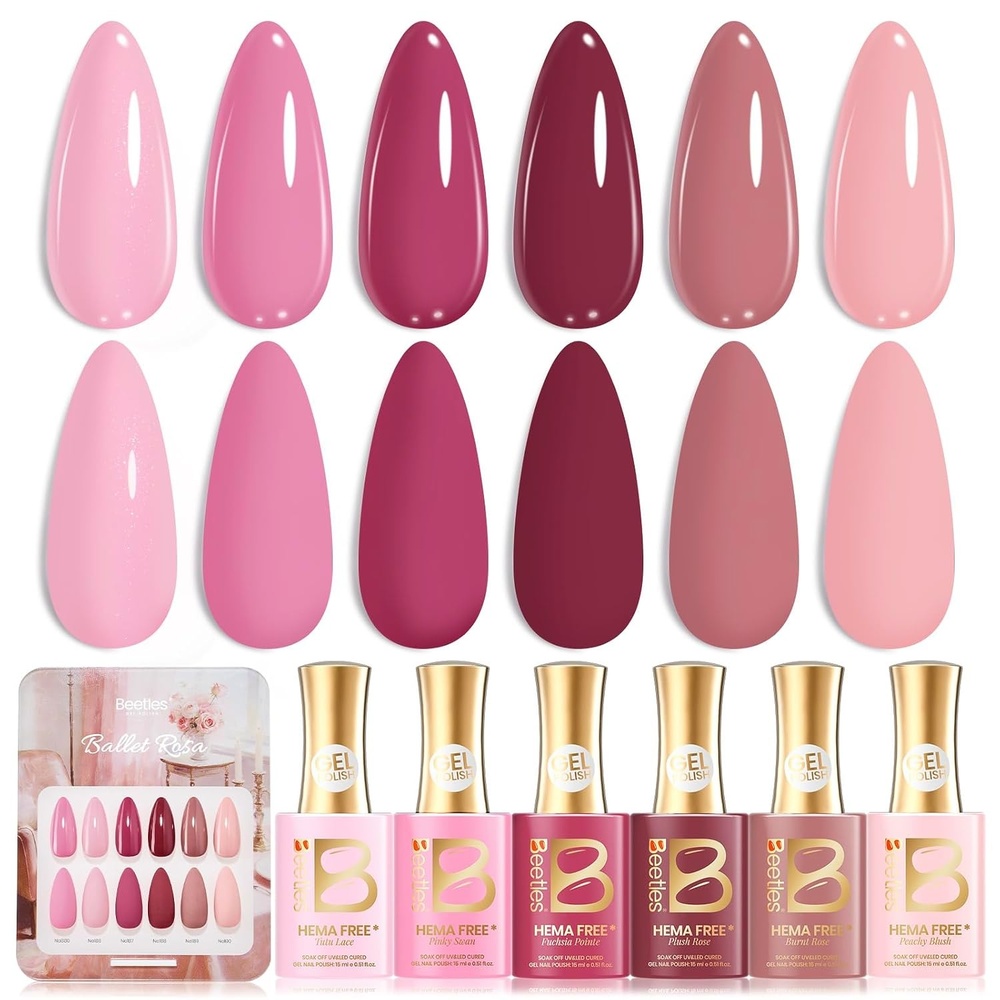 image:imageBeetles Fall Gel Polish Set Amber Season with Color Card 6 Colors Yellow Brown Gel Nail Polish Set 15ML Full Size Same Color Same Bottle LongLasting Soak Off UV Lamp Fall Nails ArtBallet Rosa