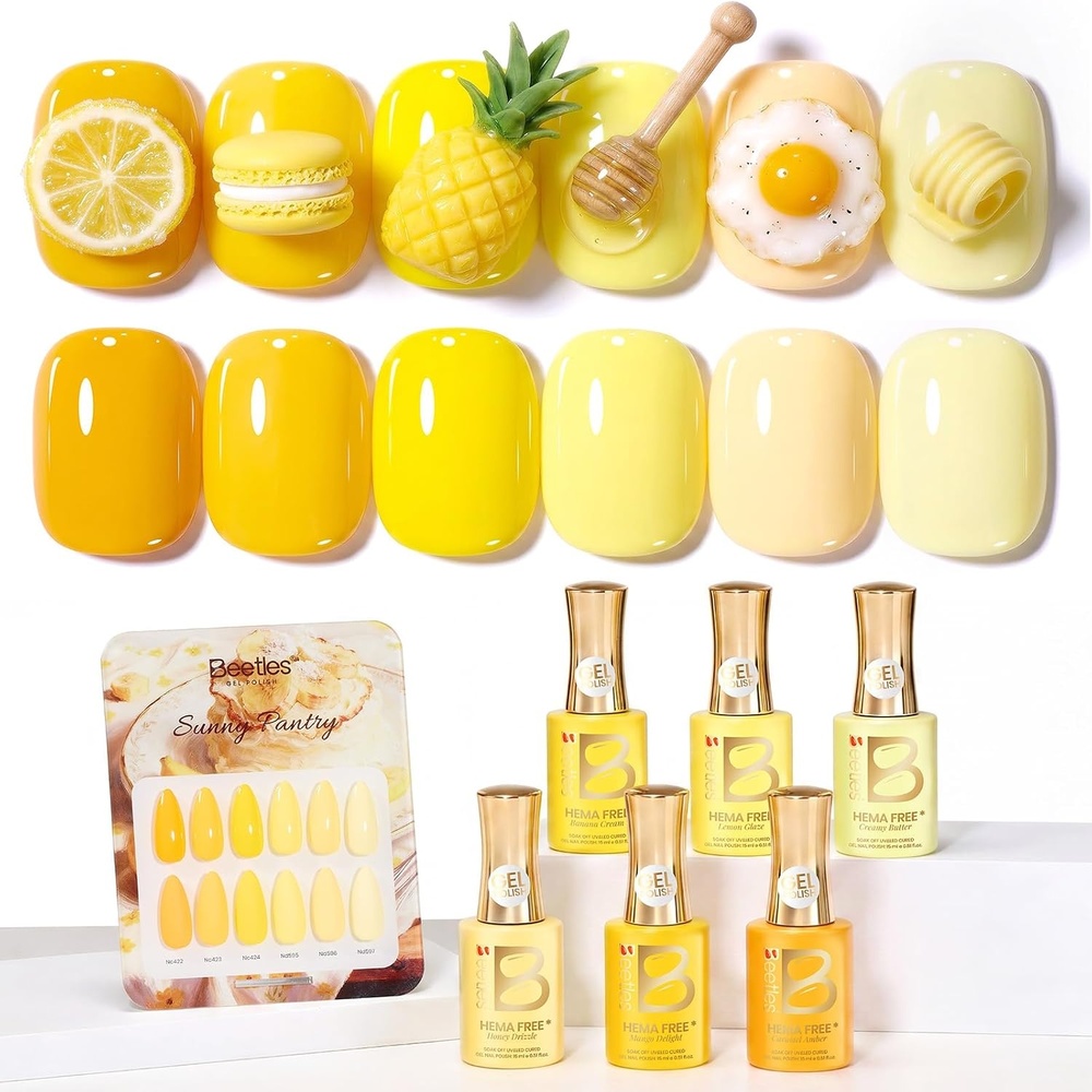 image:imageBeetles Fall Gel Polish Set  Amber Season with Color Card 6 Colors Yellow Brown Gel Nail Polish Set 15ML Full Size Same Color Same Bottle LongLasting Soak Off UV Lamp Fall Nails Art0Sunny Pantry