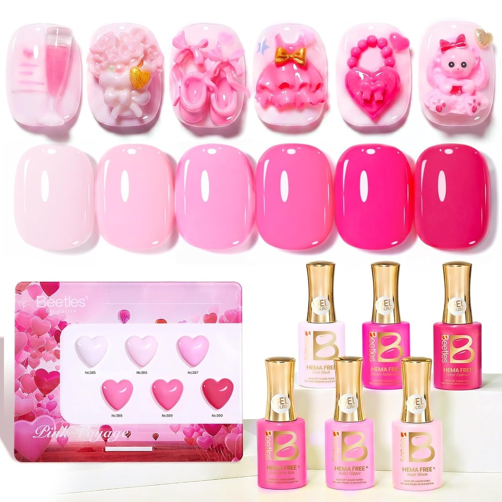 image:imageBeetles Fall Gel Polish Set  Amber Season with Color Card 6 Colors Yellow Brown Gel Nail Polish Set 15ML Full Size Same Color Same Bottle LongLasting Soak Off UV Lamp Fall Nails Art0Pink Escape