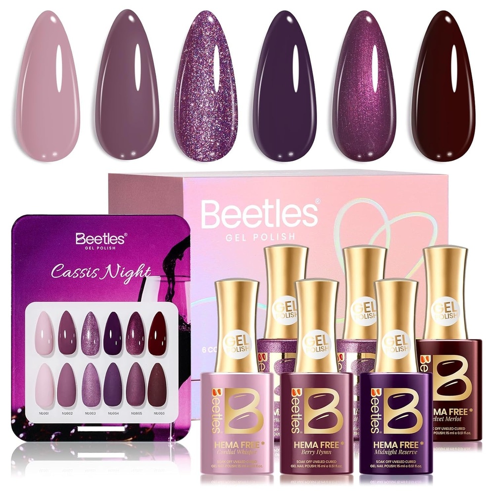 image:imageBeetles Fall Gel Polish Set Amber Season with Color Card 6 Colors Yellow Brown Gel Nail Polish Set 15ML Full Size Same Color Same Bottle LongLasting Soak Off UV Lamp Fall Nails ArtCassis Night