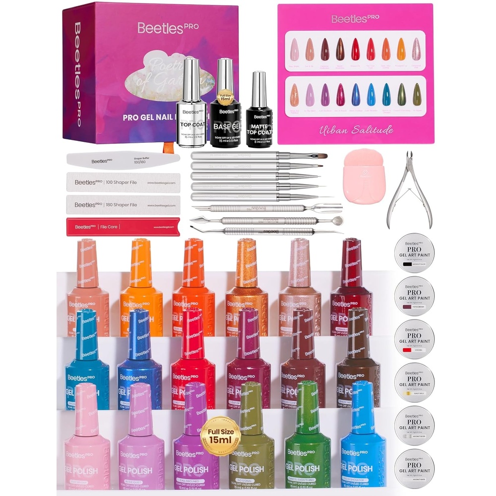 image:imageBeetles Fall Gel Polish Set  Amber Season with Color Card 6 Colors Yellow Brown Gel Nail Polish Set 15ML Full Size Same Color Same Bottle LongLasting Soak Off UV Lamp Fall Nails ArtUrban Solitude