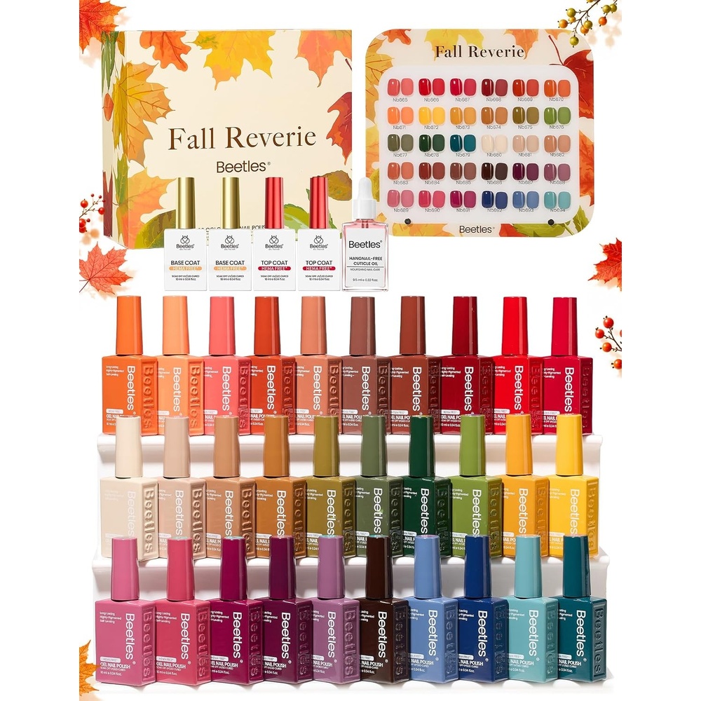 image:imageBeetles Fall Gel Polish Set  Amber Season with Color Card 6 Colors Yellow Brown Gel Nail Polish Set 15ML Full Size Same Color Same Bottle LongLasting Soak Off UV Lamp Fall Nails ArtRetro Reverie