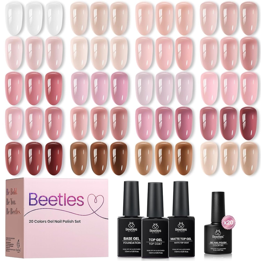 image:imageBeetles Fall Gel Polish Set Fall Passage Collection 25 Autumn Colors Burgundy Brown Orange Dark Gel Polish Base Glossy Matte Top Coat UV LED Soak Off Gifts for Women000Soft Tint