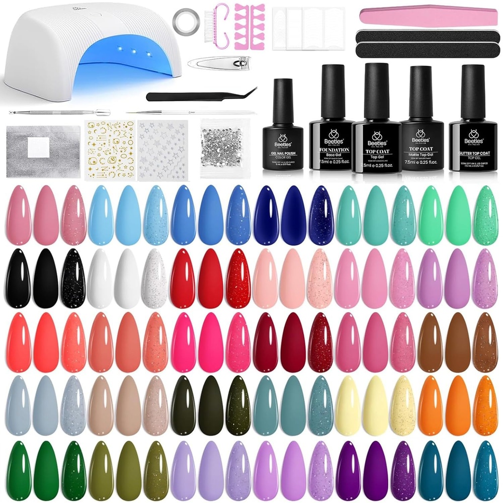 image:imageBeetles Fall Gel Polish Set Fall Passage Collection 25 Autumn Colors  Burgundy Brown Orange Dark Gel Polish Base Glossy Matte Top Coat UV LED Soak Off Gifts for Women5Four Seasons Glow 54PCS 32 Colors