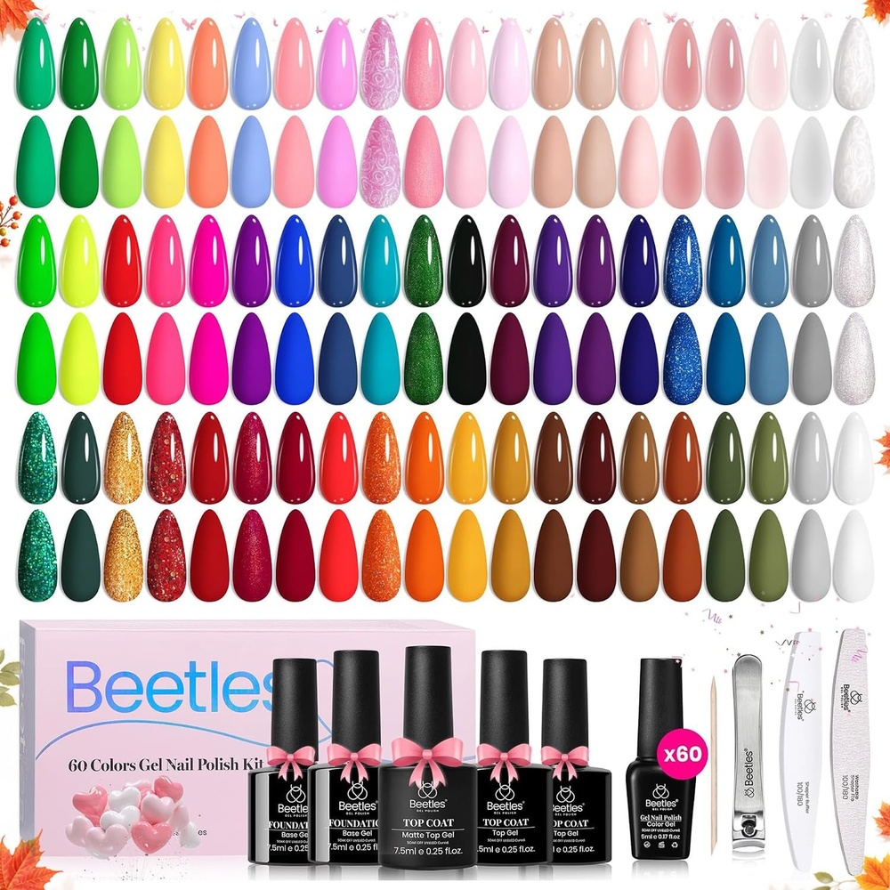 image:imageBeetles Fall Gel Polish Set Fall Passage Collection 25 Autumn Colors  Burgundy Brown Orange Dark Gel Polish Base Glossy Matte Top Coat UV LED Soak Off Gifts for Women060 Colors Style Manifesto Gel Polish Set