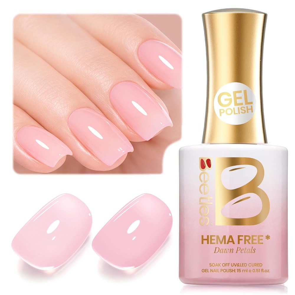 image:imageBeetles Nude Gel Nail Polish  Cinnamon Black Tea 15ML Neutral Jelly Warm Nude Pink Nail Polish Base Color Nail Concealer Sheer Translucent Effect Soak Off UV French Nail Art Salon DIY Manicure GiftB  Sheer Pink  Dawn Petals