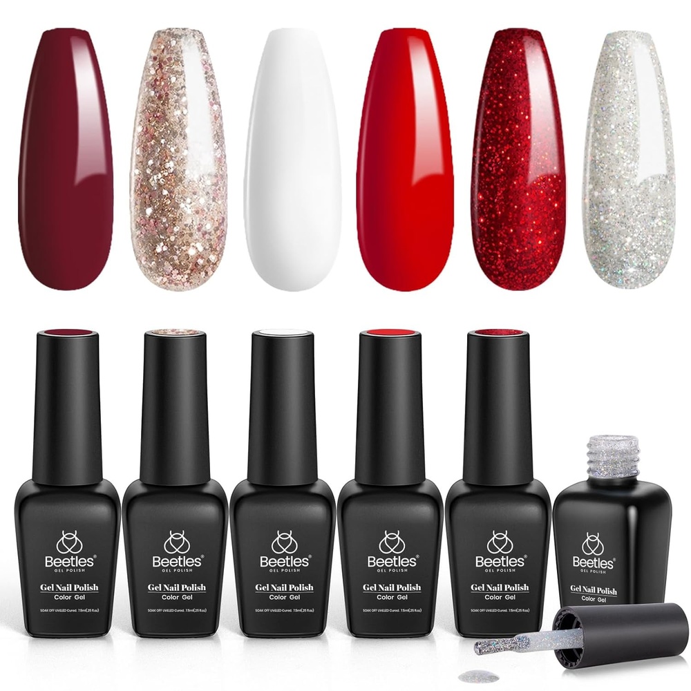 image:imageBeetles Red Gel Nail Polish Set Ruby Hour 6 Colors Jelly Gel Polish Kit Fall Gel Nail Kit Burgundy Wine Red Cherry Brown Sheer Translucent Effect Soak Off UV Salon DIY Gift for Women000Candy Cane