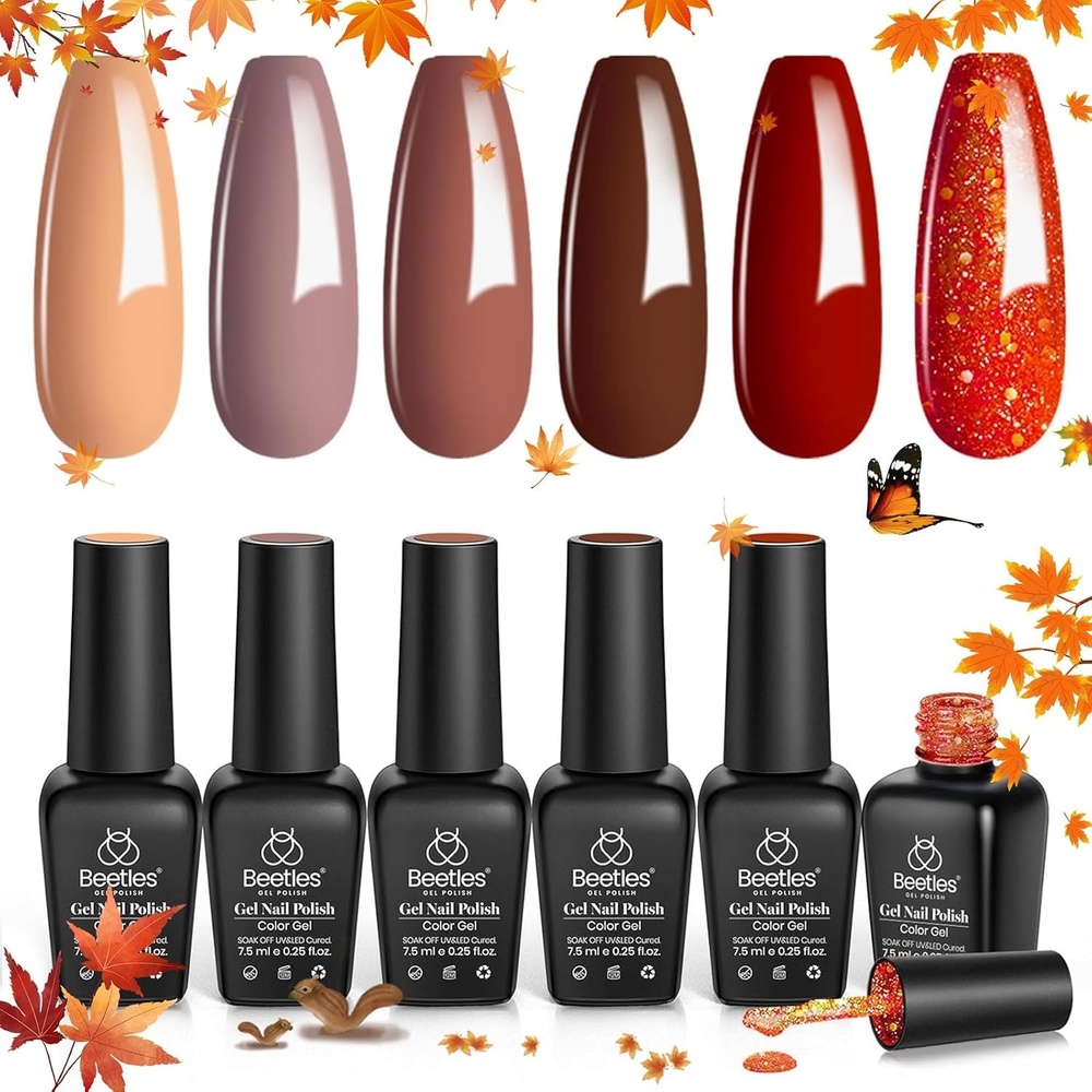 image:imageBeetles Red Gel Nail Polish Set Ruby Hour 6 Colors Jelly Gel Polish Kit Fall Gel Nail Kit Burgundy Wine Red Cherry Brown Sheer Translucent Effect Soak Off UV Salon DIY Gift for Women0Caramel Collection