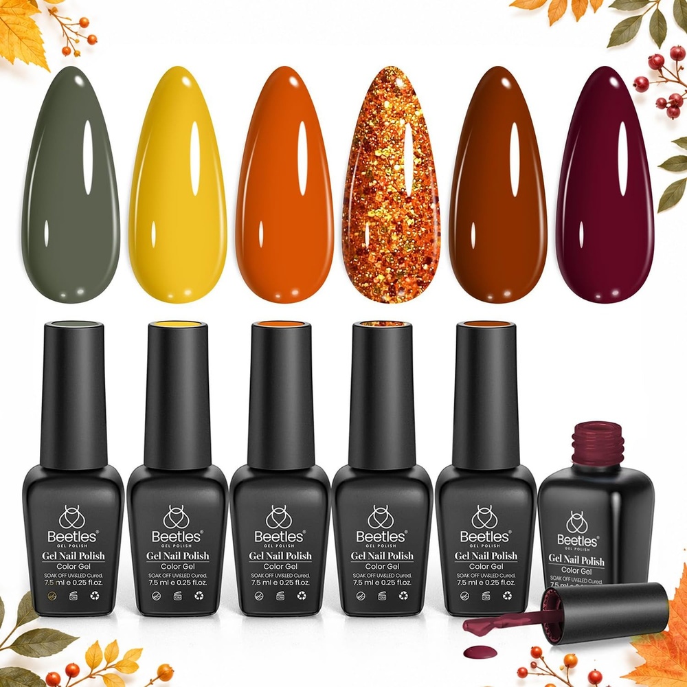 image:imageBeetles Red Gel Nail Polish Set Ruby Hour 6 Colors Jelly Gel Polish Kit Fall Gel Nail Kit Burgundy Wine Red Cherry Brown Sheer Translucent Effect Soak Off UV Salon DIY Gift for Women0006 Colors Golden Season