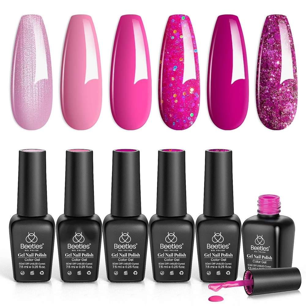 image:imageBeetles Red Gel Nail Polish Set Ruby Hour 6 Colors Jelly Gel Polish Kit Fall Gel Nail Kit Burgundy Wine Red Cherry Brown Sheer Translucent Effect Soak Off UV Salon DIY Gift for Women0Pink Angel