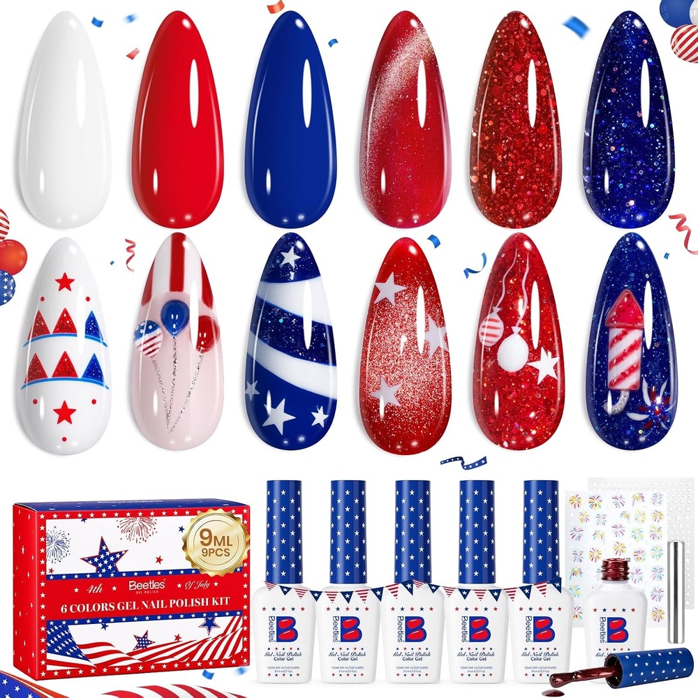 image:imageBeetles Red Gel Nail Polish Set Ruby Hour 6 Colors Jelly Gel Polish Kit Fall Gel Nail Kit Burgundy Wine Red Cherry Brown Sheer Translucent Effect Soak Off UV Salon DIY Gift for WomenSong of freedom