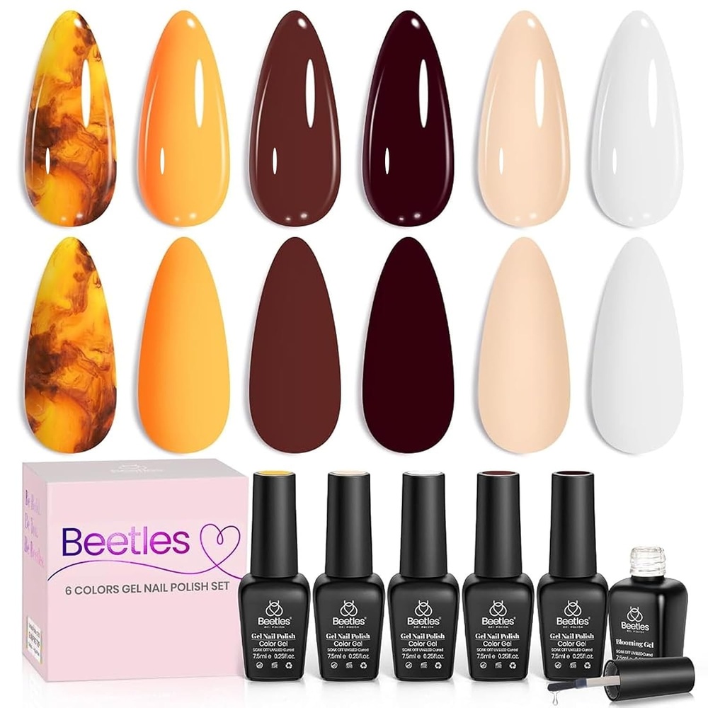 image:imageBeetles Red Gel Nail Polish Set Ruby Hour 6 Colors Jelly Gel Polish Kit Fall Gel Nail Kit Burgundy Wine Red Cherry Brown Sheer Translucent Effect Soak Off UV Salon DIY Gift for Women000Nail Blooming Gel 5 Color Gel