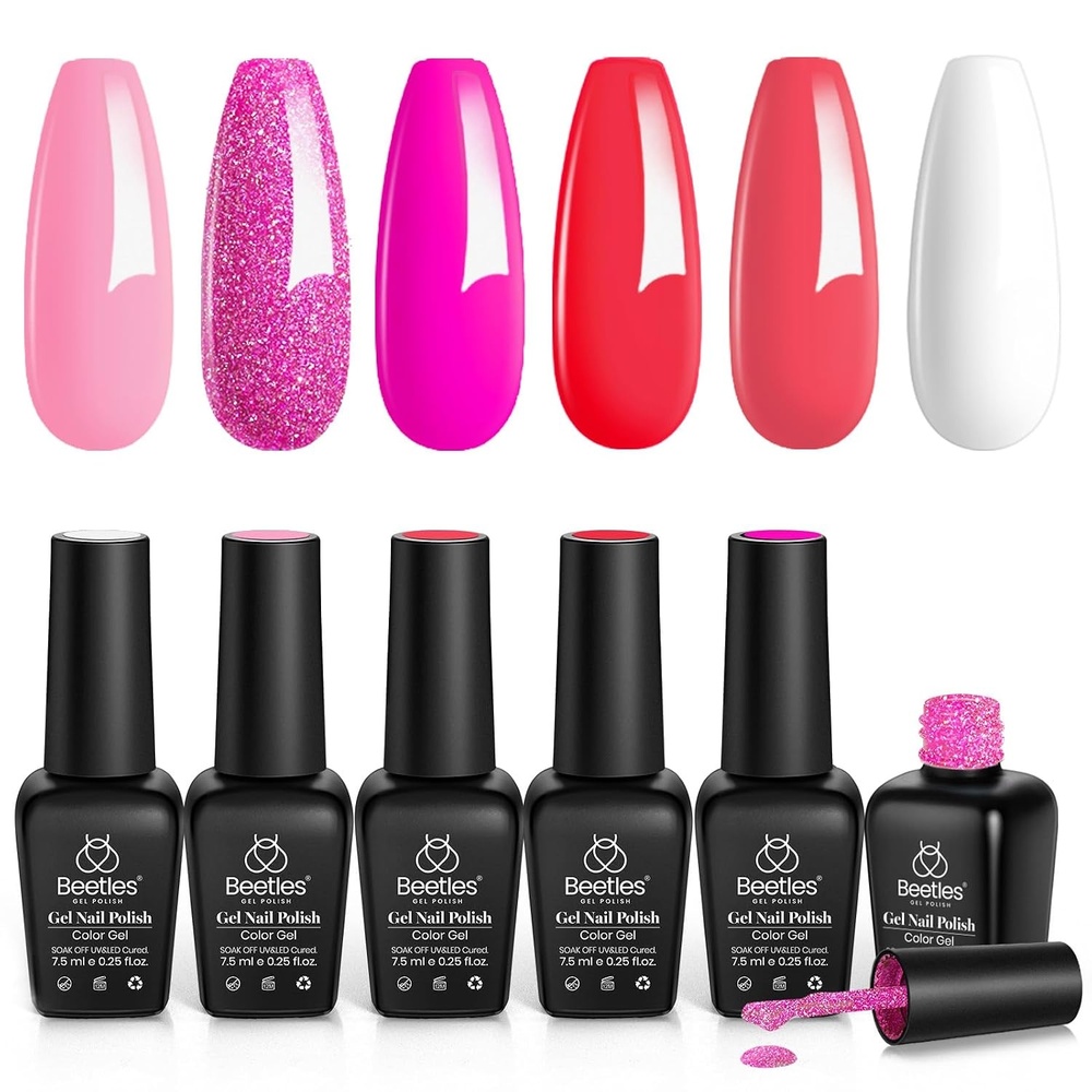 image:imageBeetles Red Gel Nail Polish Set Ruby Hour 6 Colors Jelly Gel Polish Kit Fall Gel Nail Kit Burgundy Wine Red Cherry Brown Sheer Translucent Effect Soak Off UV Salon DIY Gift for WomenPink Flamingo