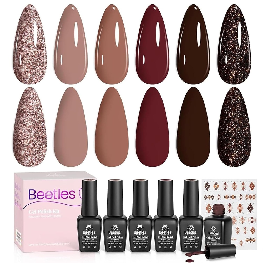 image:imageBeetles Red Gel Nail Polish Set Ruby Hour 6 Colors Jelly Gel Polish Kit Fall Gel Nail Kit Burgundy Wine Red Cherry Brown Sheer Translucent Effect Soak Off UV Salon DIY Gift for Women000Academia Aesthetic