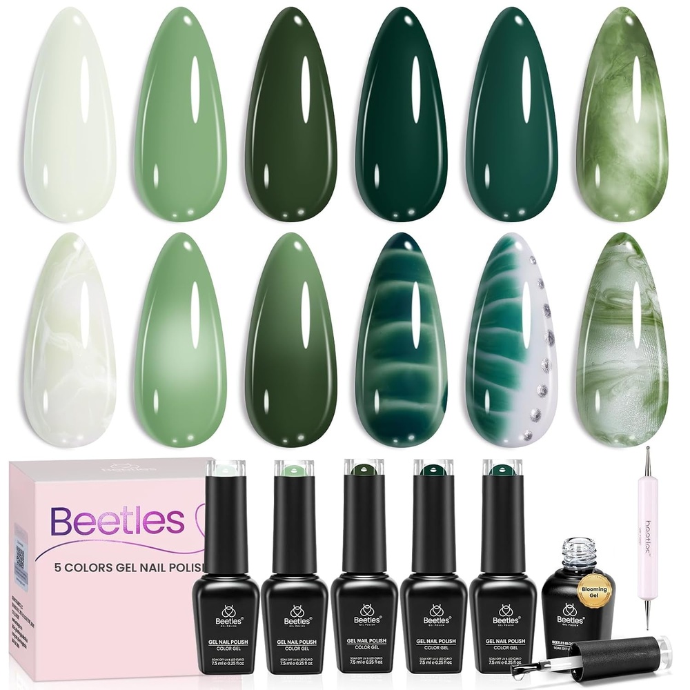 image:imageBeetles Red Gel Nail Polish Set Ruby Hour 6 Colors Jelly Gel Polish Kit Fall Gel Nail Kit Burgundy Wine Red Cherry Brown Sheer Translucent Effect Soak Off UV Salon DIY Gift for WomenA Mixed Finishes Forest Spectrum