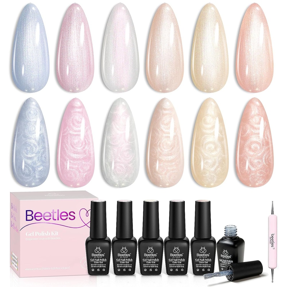 image:imageBeetles Red Gel Nail Polish Set Ruby Hour 6 Colors Jelly Gel Polish Kit Fall Gel Nail Kit Burgundy Wine Red Cherry Brown Sheer Translucent Effect Soak Off UV Salon DIY Gift for Women006 Colors Glitter Silk