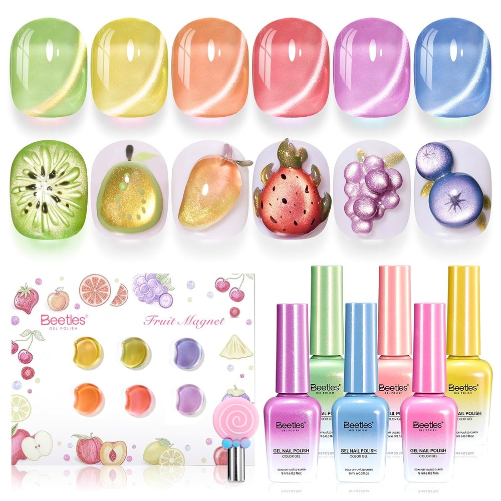 image:imageBeetles Siren Song Cat Eye Gel Nail Polish Set 6 Colors 9ml Fall Gel Blue Purple Magnetic Gel Polish Kit with Cat EyeampWater Ripple Magnets Stick Nail Charms Soak Off UV Nail Art Gift for Women000Fruit Magnet