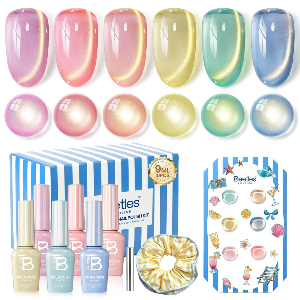 image:imageBeetles Siren Song Cat Eye Gel Nail Polish Set 6 Colors 9ml Fall Gel Blue Purple Magnetic Gel Polish Kit with Cat EyeampWater Ripple Magnets Stick Nail Charms Soak Off UV Nail Art Gift for WomenSaltmist Sunset