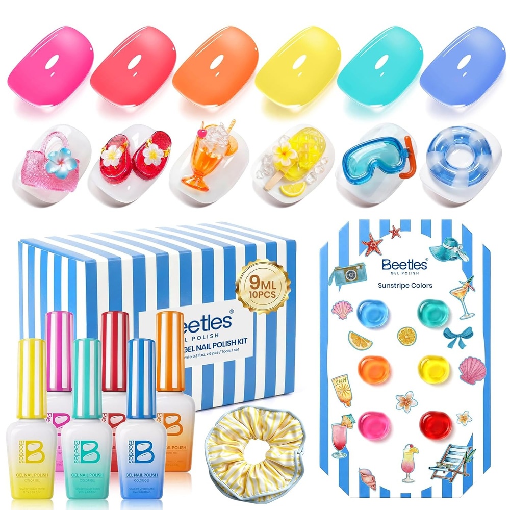 image:imageBeetles Siren Song Cat Eye Gel Nail Polish Set 6 Colors 9ml Fall Gel Blue Purple Magnetic Gel Polish Kit with Cat EyeampWater Ripple Magnets Stick Nail Charms Soak Off UV Nail Art Gift for WomenSunstripe