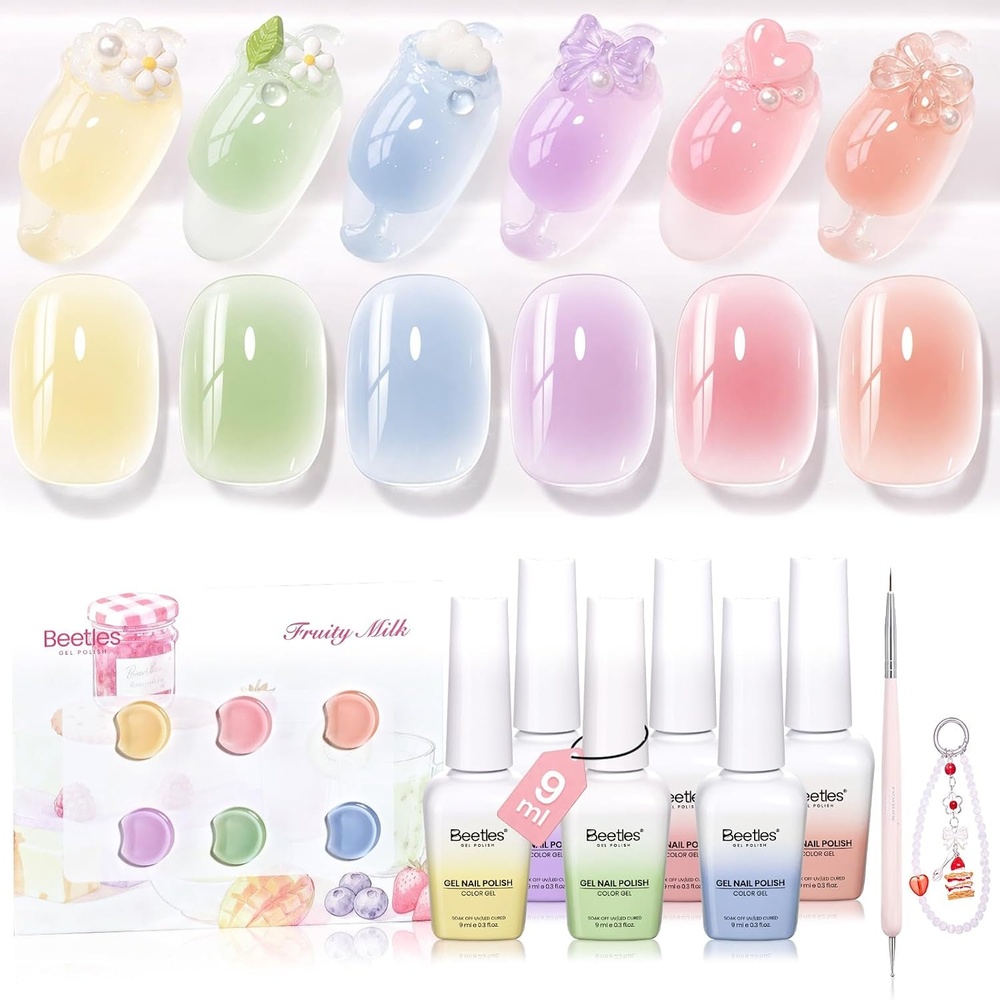 image:imageBeetles Siren Song Cat Eye Gel Nail Polish Set 6 Colors 9ml Fall Gel  Blue Purple Magnetic Gel Polish Kit with Cat EyeampWater Ripple Magnets Stick Nail Charms Soak Off UV Nail Art Gift for Women000Fruity Milk