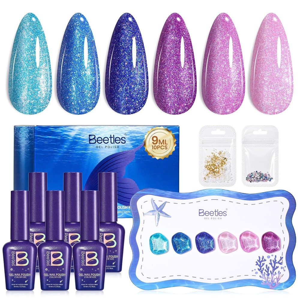 image:imageBeetles Siren Song Cat Eye Gel Nail Polish Set 6 Colors 9ml Fall Gel  Blue Purple Magnetic Gel Polish Kit with Cat EyeampWater Ripple Magnets Stick Nail Charms Soak Off UV Nail Art Gift for WomenSiren Scales