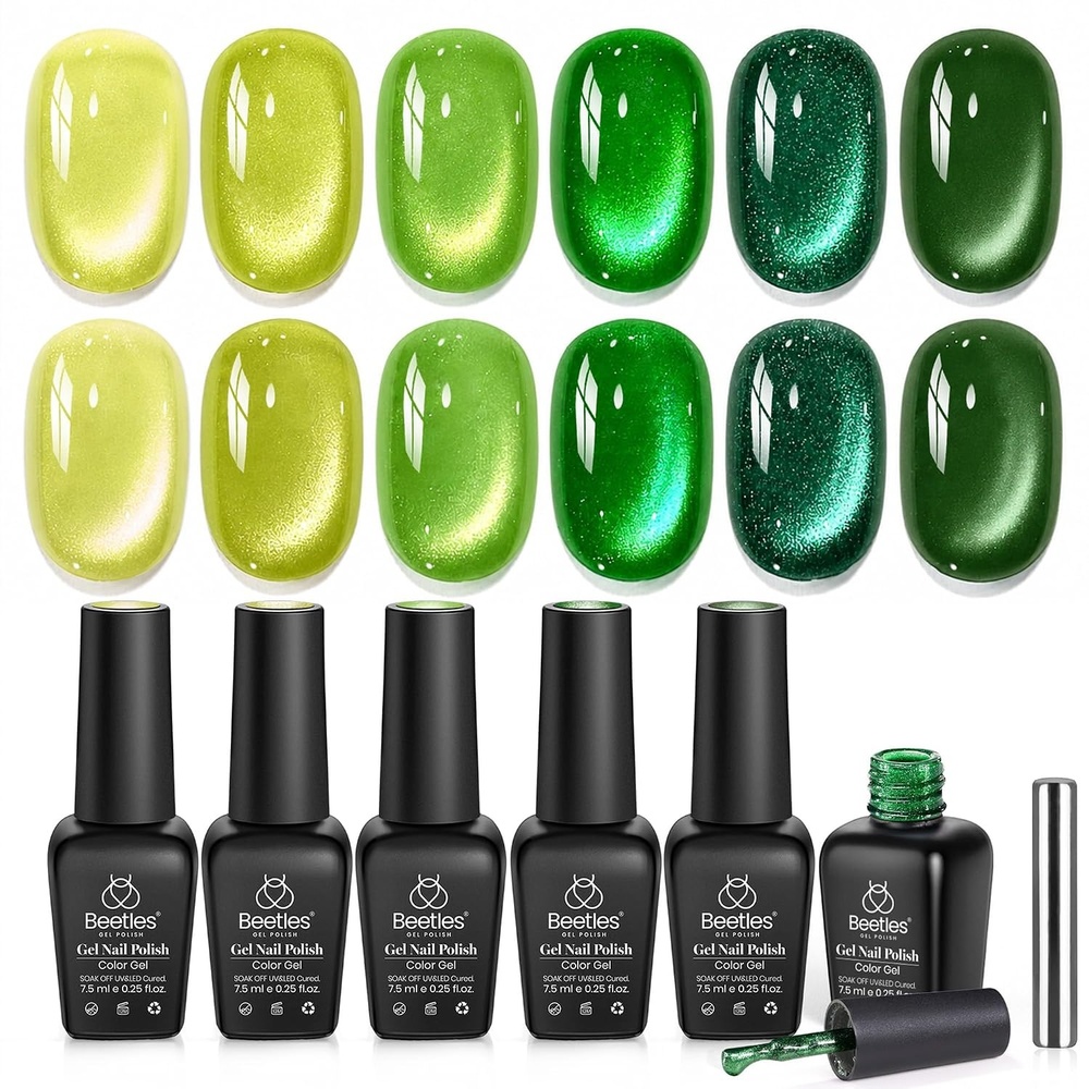 image:imageBeetles Summer Gel Nail Polish Set 5 Winter Colors Dark Blue Glitter White Light Blue Silver Gel Polish with Sealing Gel Sugar Dust Powder Nail Sticker UV LED Needed Gifts for Women Sparkling Snow000Green Spirit