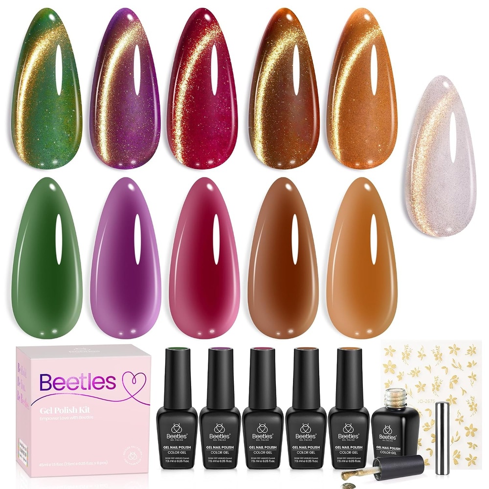 image:imageBeetles Summer Gel Nail Polish Set 5 Winter Colors Dark Blue Glitter White Light Blue Silver Gel Polish with Sealing Gel Sugar Dust Powder Nail Sticker UV LED Needed Gifts for Women Sparkling Snow000Gilded Lull