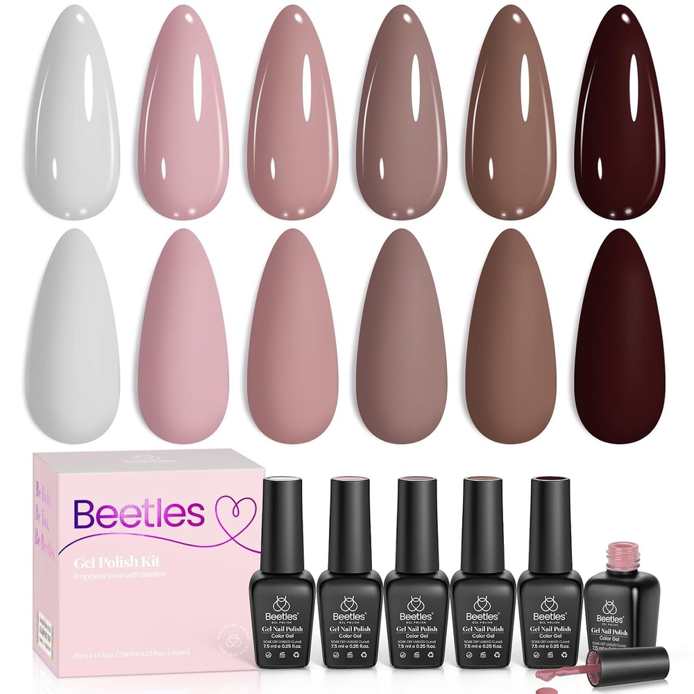 image:imageBeetles Summer Gel Nail Polish Set 5 Winter Colors Dark Blue Glitter White Light Blue Silver Gel Polish with Sealing Gel Sugar Dust Powder Nail Sticker UV LED Needed Gifts for Women Sparkling Snow000Coffee Time