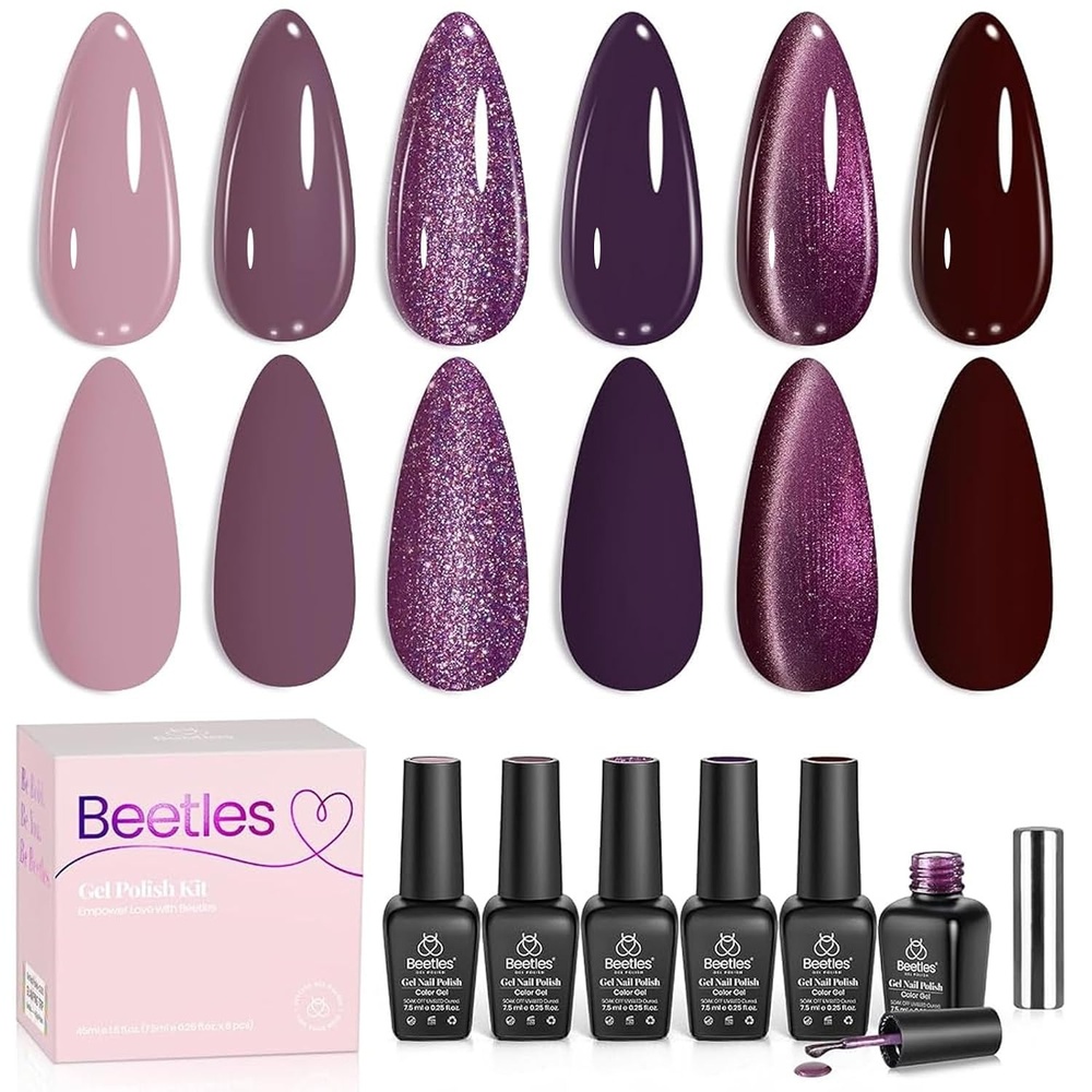 image:imageBeetles Summer Gel Nail Polish Set 5 Winter Colors Dark Blue Glitter White Light Blue Silver Gel Polish with Sealing Gel Sugar Dust Powder Nail Sticker UV LED Needed Gifts for Women Sparkling Snow000Muse Of Midnight