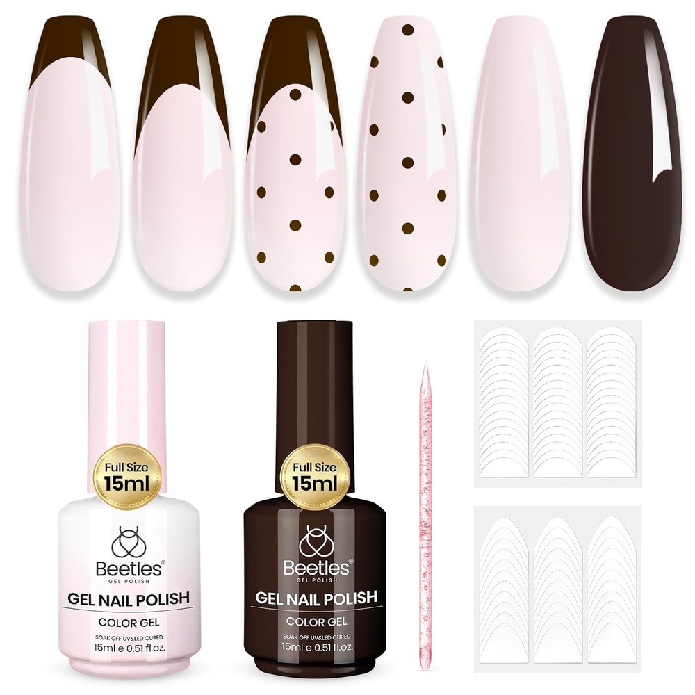 image:imageBeetles Summer Gel Nail Polish Set 5 Winter Colors Dark Blue Glitter White Light Blue Silver Gel Polish with Sealing Gel Sugar Dust Powder Nail Sticker UV LED Needed Gifts for Women Sparkling SnowEspresso French