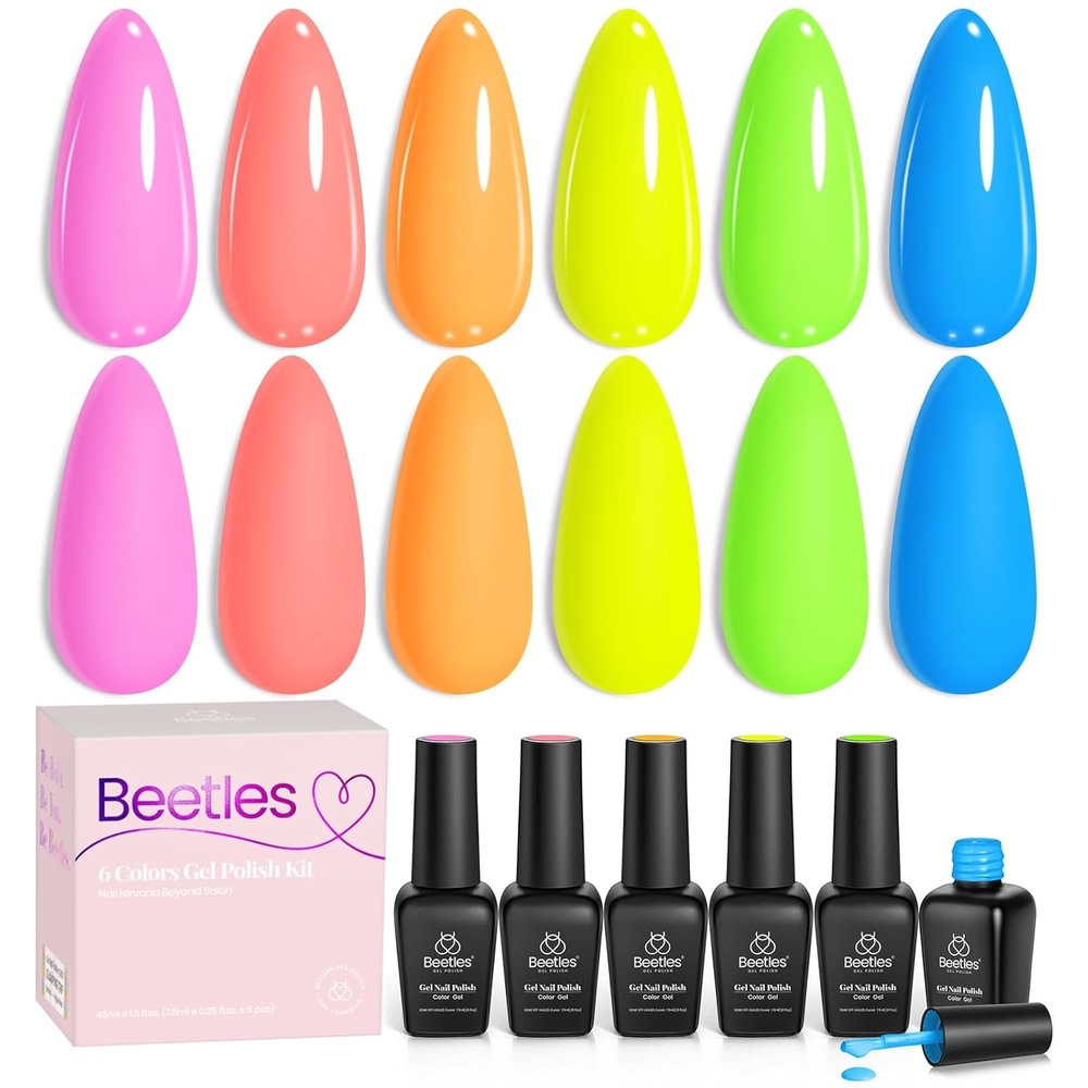 image:imageBeetles Summer Gel Nail Polish Set 5 Winter Colors Dark Blue Glitter White Light Blue Silver Gel Polish with Sealing Gel Sugar Dust Powder Nail Sticker UV LED Needed Gifts for Women Sparkling Snow6 ColorsNeon Light