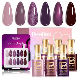 Beetles Fall Gel Polish Set – Amber Season with Color Card, 6 Colors Yellow Brown Gel Nail Polish Set 15ML Full Size, Same Color Same Bottle, Long-Lasting Soak Off UV Lamp Fall Nails Art(Cassis Night)